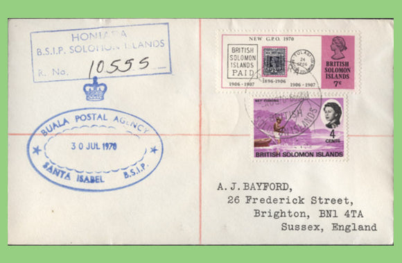 British Solomon Islands 1970 Honiara registered cover with Postal Agency cachet