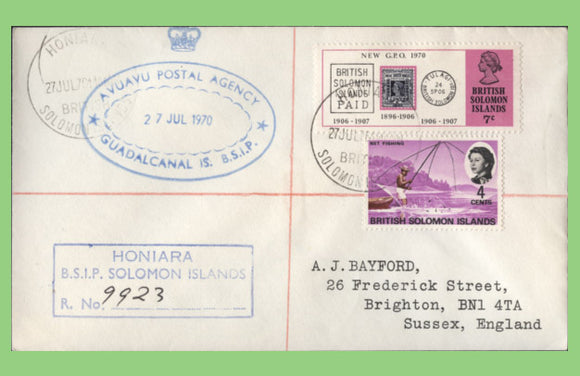 British Solomon Islands 1970 Honiara registered cover with Postal Agency cachet