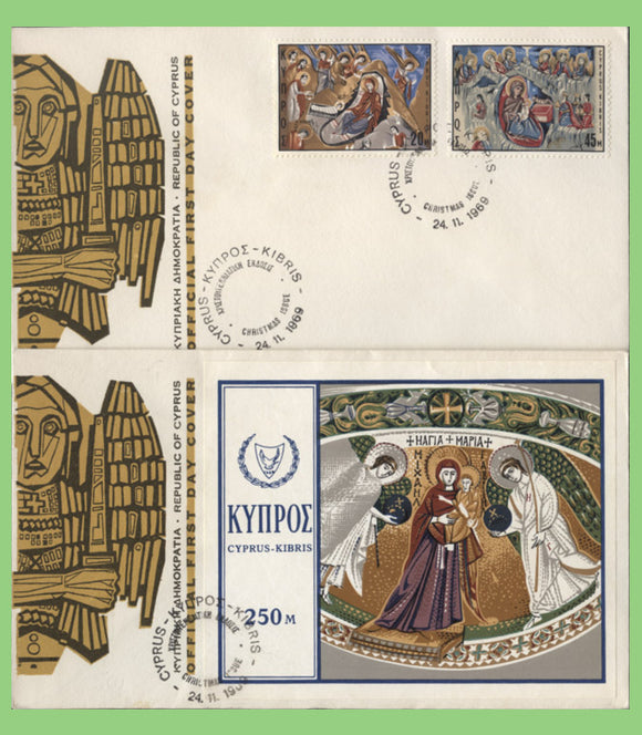 Cyprus 1969 Christmas set & mini sheet on two First Day Covers