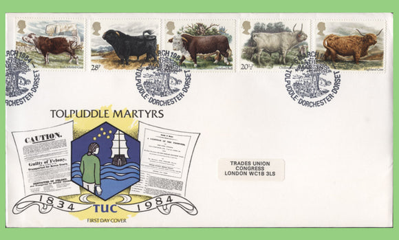 G.B. 1984 Cattle set on TUC official First Day Cover, Tolpuddle Dorchester