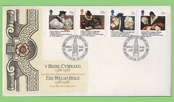 G.B. 1988 Welsh Bible set on Royal Mail First Day Cover, St Asaph