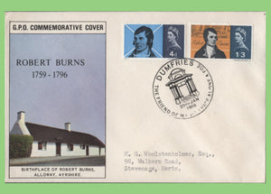 G.B. 1966 Robert Burns ordinary set on First Day Cover, Dumfries H/S