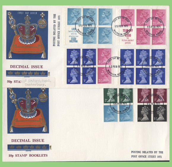 G.B. 1971 set of ten Booklet panes on four Philart First Day Covers, Windsor