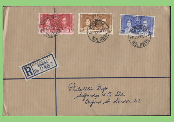 Bermuda 1937 KGVI Coronation set on registered First Day Cover