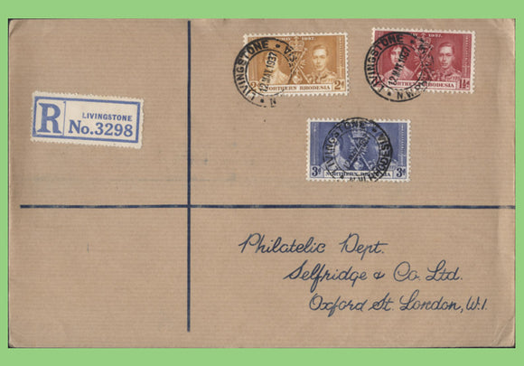 Northern Rhodesia 1937 KGVI Coronation set on registered First Day Cover