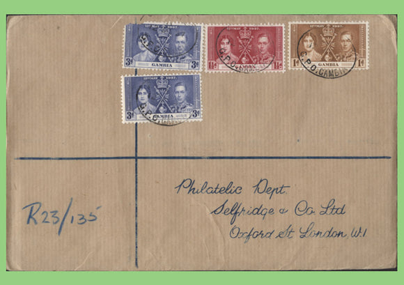 Gambia 1937 KGVI Coronation set registered First Day Cover