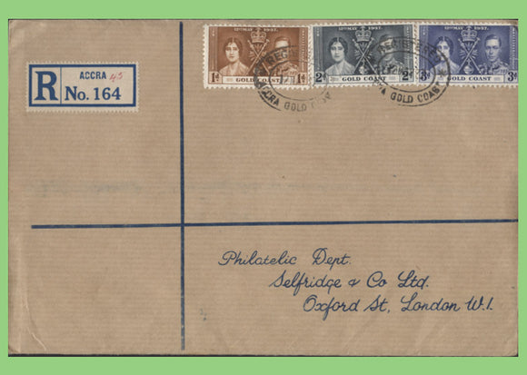 Gold Coast 1937 KGVI Coronation set registered First Day Cover