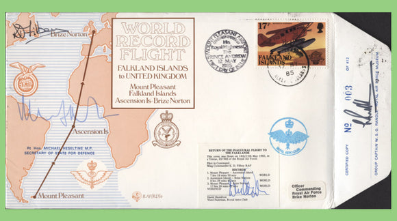 Falkland Islands 1985 RAF World Record Flight, Flown & Signed cover, RAF (RD)6