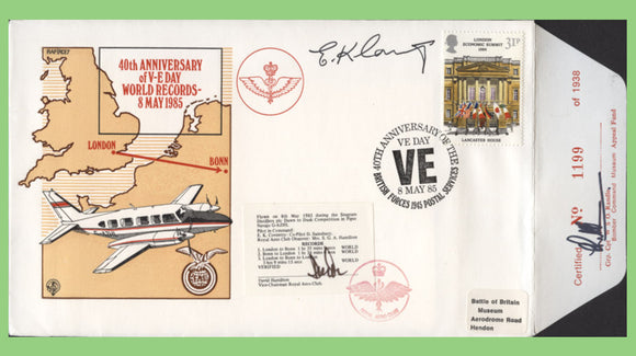 G.B. 1985 RAF 40th Anniversary of V. E. Day, Flown & Signed cover, RAF (RD)7