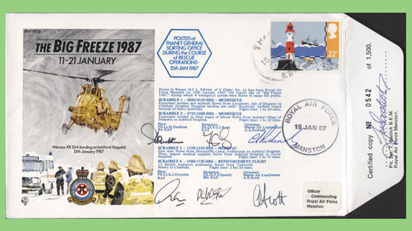G.B. 1987 RAF The Big Freeze, Flown & Signed cover, RAF (RD)9