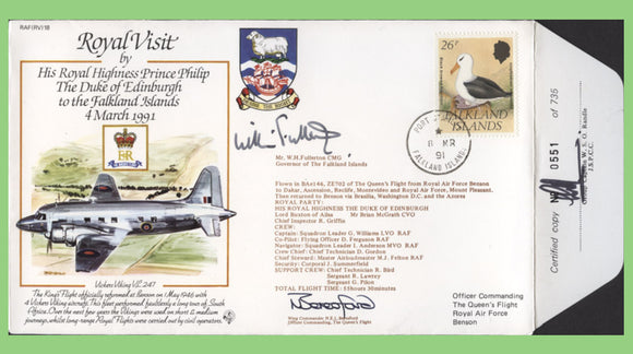 Falkland Islands 1991 RAF Royal Visit flown & signed cover, RAF(RV)18, W.H. Fullerton