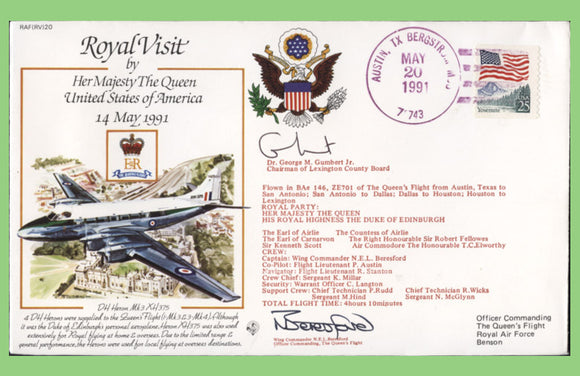 U.S.A. 1991 RAF Royal Visit flown & signed cover, RAF(RV)20