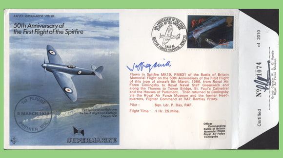 G.B. 1986 RAF 50th Anniversary of the Spitfire flown & signed cover, RAF(F)1