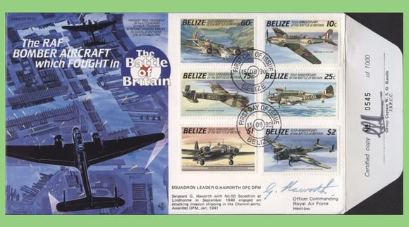 Belize 1990 RAF Bomber Aircraft set Flown, Signed & Certified First Day Cover