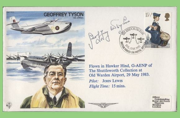 G.B. 1982 RAF Test Pilot series, Flown & Certified, RAF TP 23, Hendon Pageant, Signed Geoffrey Tyson