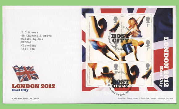 G.B. 2005 London 2012 miniature sheet on Royal Mail First Day Cover, Tallents House