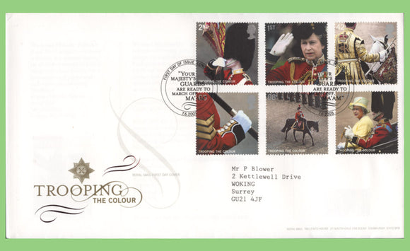 G.B. 2005 Trooping The Colour set on Royal Mail First Day Cover, London SW1