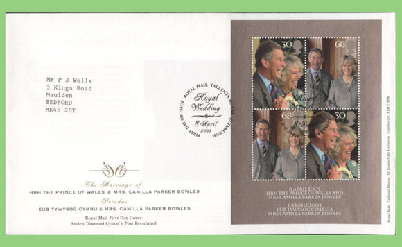 G.B. 2005 Royal Wedding miniature sheet on Royal Mail First Day Cover, Tallents House