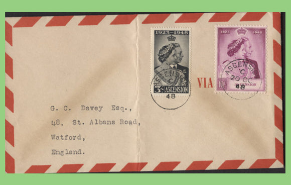 Ascension 1948 KGVI Royal Silver Wedding set on airmail First Day Cover