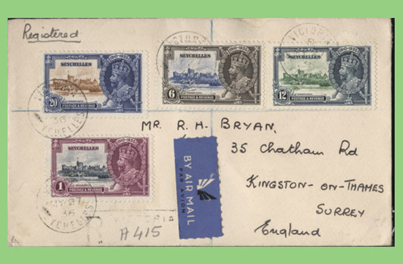 Seychelles 1935 KGV Silver Jubilee set on registered cover to England