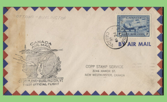 Canada 1946 Airmail First Flight, Ottawa - Burlington Cachet Cover