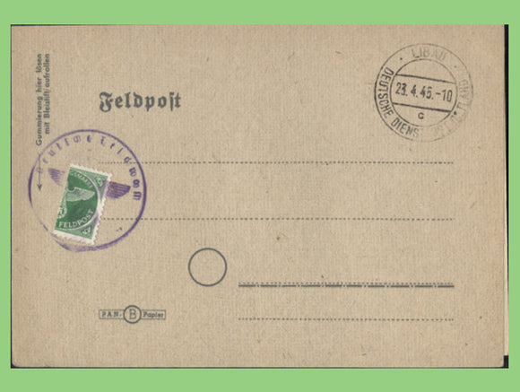 Germany 1945 Feldpost Letter card with bisect, Libau cancel
