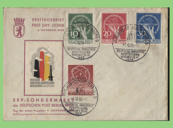 Germany 1950 ERP First Day Cover with Berlin Relief Fund Set, tied with Exhibition cancels