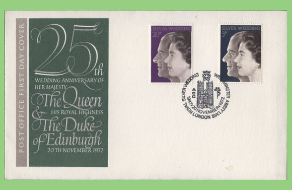 G.B. 1972 Silver Wedding set on u/a Post Office First Day Cover, Westminster Abbey