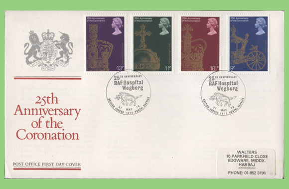 G.B. 1978 Coronation set on Post Office First Day Cover, RAF Hospital Wegberg