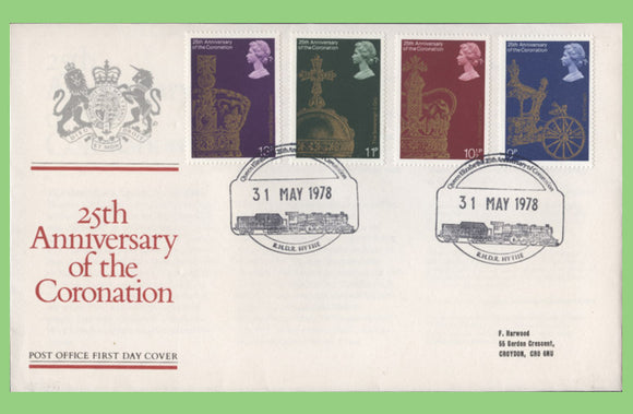 G.B. 1978 Coronation set on Post office First Day Cover, RHDR Hythe