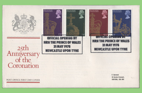 G.B. 1978 Coronation set on Post Office First Day Cover, Newcastle Upon Tyne