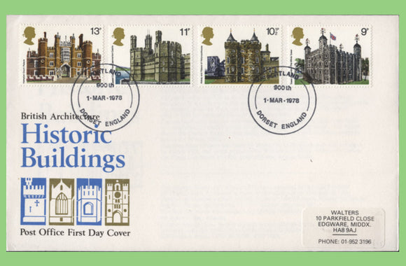 G.B. 1978 Historic Buildings set on Post Office First Day Cover, Portland