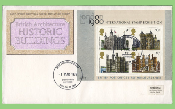 G.B. 1978 Historic Buildings m/s on Post Office First Day Cover, Caernarfon
