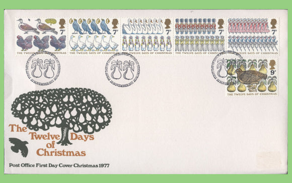 G.B. 1977 Christmas set on Post Office First Day Cover, Bureau