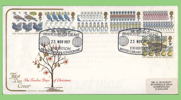 G.B. 1977 Christmas set on Cotswold First Day Cover, British Library