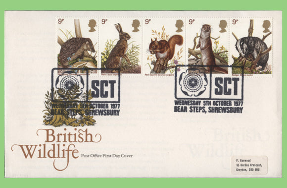 G.B. 1977 British Wildlife set on Post Office First Day Cover, SCT Bear Steps