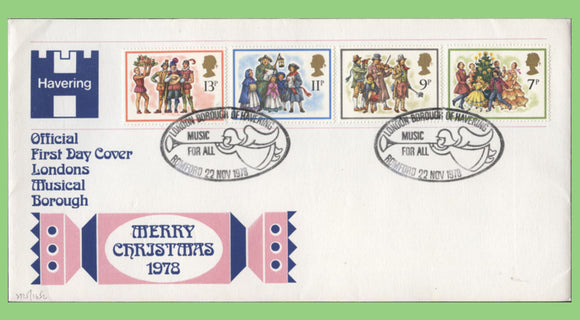G.B. 1978 Christmas set on Havering First Day Cover, Romford