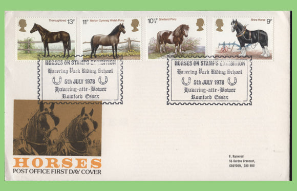 G.B. 1978 Horses set on Post office First Day Cover, Romford Essex