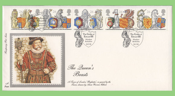 G.B. 1998 Queens Beasts set on 4d Post First Day Cover, Windsor