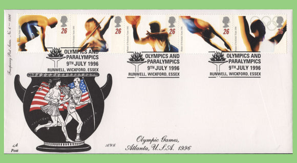 G.B. 1996 Olympic Games set on 4d Post First Day Cover, Runwell Wickford