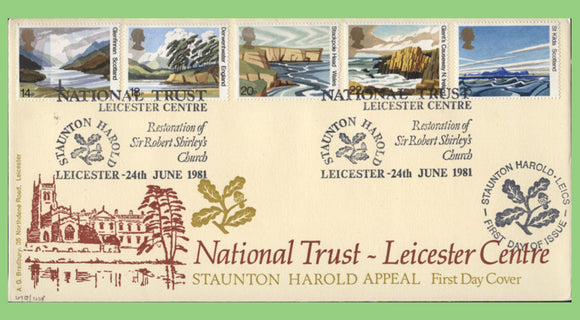 G.B. 1981 National Trust set on official LFDC First Day Cover, Staunton Harold, Leicester