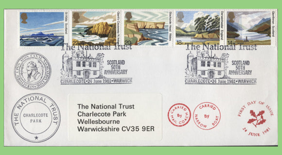 G.B. 1981 National Trust set on official Charlecote First Day Cover, N.T. Scotland, Warwick