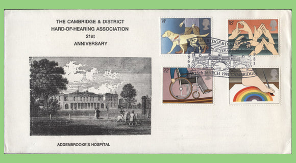 G.B. 1981 Year of Disabled set on official Hard of Hearing Assoc. First Day Cover, Cambridge