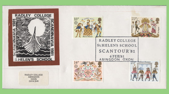 G.B. 1981 Folklore set on official Radley College First Day Cover, Abingdon, Oxon