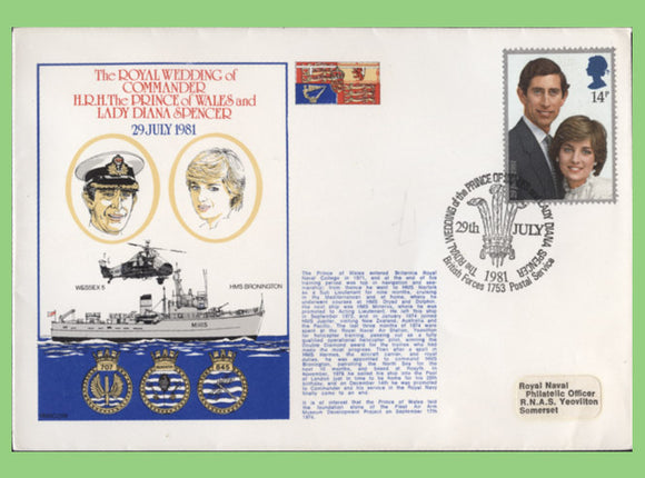 G.B. 1981 Royal Wedding Day, HRH Prince of Wales & Lady Diana Spencer, Royal Navy Cover