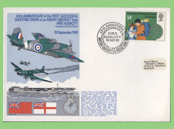 G.B. 1981 40th Anniversary of shooting of Enemy Aircraft from HMS Audacity, Royal Navy Cover