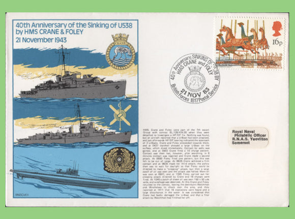 G.B. 1983 40th Anniversary of sinking of U538 by HMS Crane & Foley, Royal Navy Cover