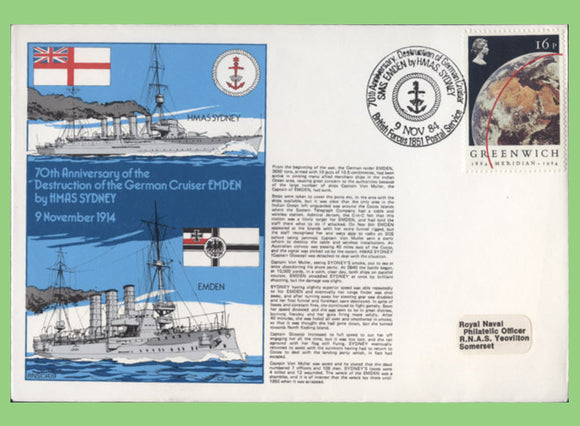 G.B. 1984 70th Anniversary of the Distruction of Emden  HMAS Sydney, Royal Navy Cover