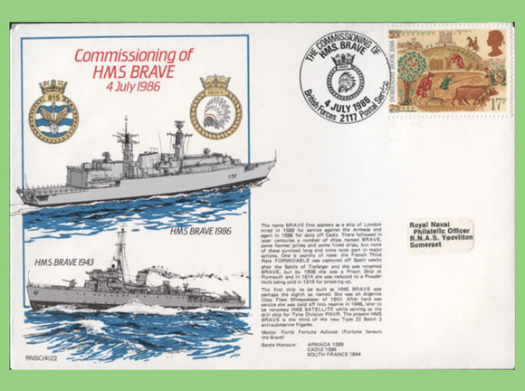 G.B. 1986 Commissioning of HMS Brave, Royal Navy Cover