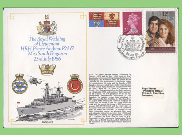 G.B. 1986 Royal Wedding of HRH Prince Andrew RN & Sarah Ferguson, Royal Navy Cover
